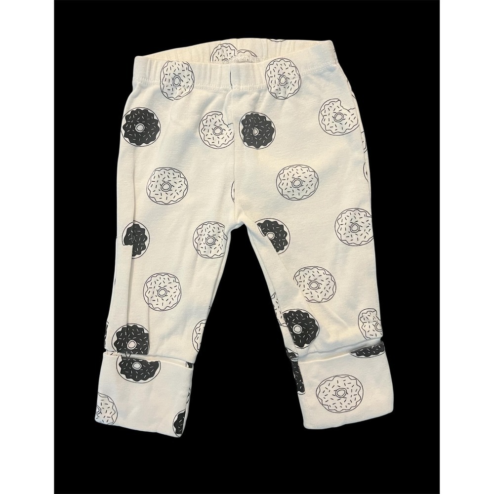 Monica + Andy Baby Leggings 0-3M White Black Donut Print Organic Cotton Pants